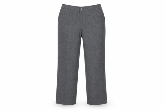 Front view of Marks & Spencer women’s grey trousers, size UK 10, 23-inch leg