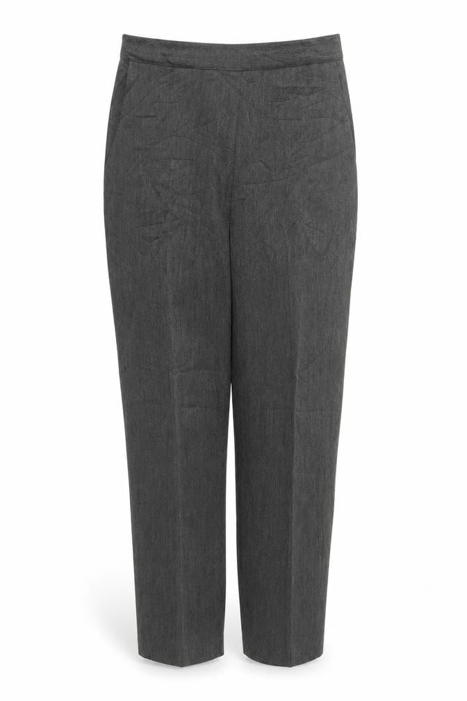 Front view of Preworn women’s grey trousers, size UK 18, 26-inch leg