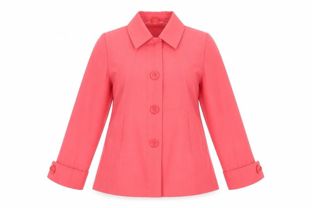 Front view of SPECIAL women’s pink overcoat coat, size UK 12