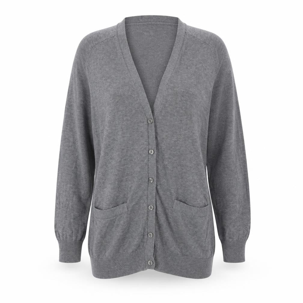 Front view of H&M women’s grey knit cardigan jumper, size M