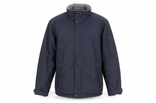 Front view of Cedarwood State men’s blue jacket coat, size S