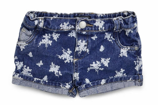 Front view of Very girls’ blue denim hot pants shorts, size 2-3, years