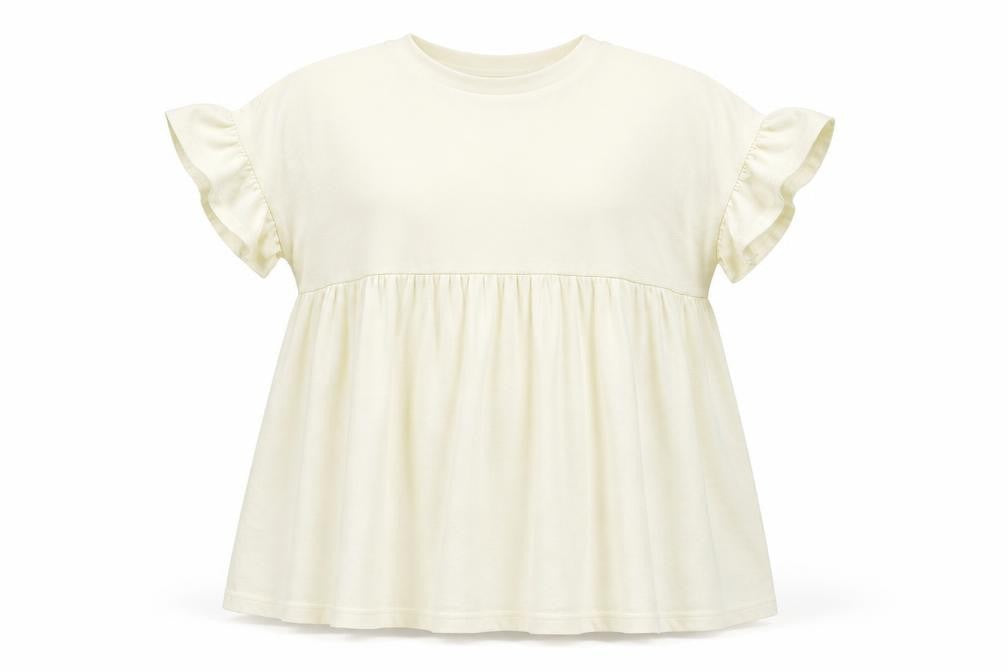Front view of ASOS women’s beige colourblock basic t-shirt, size UK 6