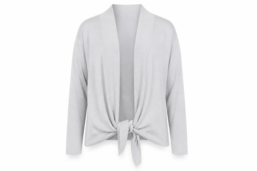 Front view of Boohoo women’s grey cardigan jumper, size L