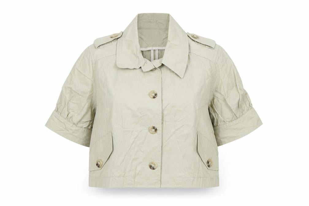 Front view of Miss Selfridge women’s beige jacket, size UK 12