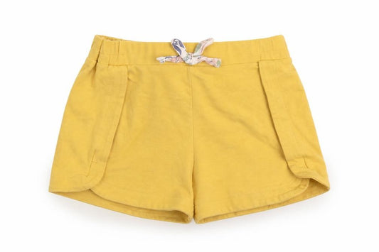 Front view of Tommy Bahama girls’ yellow sweat shorts, size 2-3, years