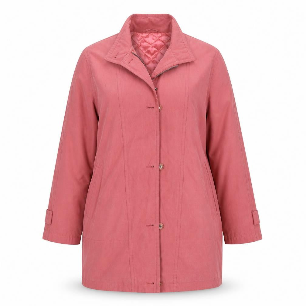 Front view of BHS women’s pink overcoat coat, size UK 16