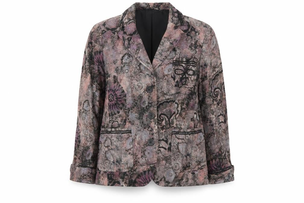 Front view of Marks & Spencer women’s multicoloured argyle/diamond jacket blazer, size UK 14
