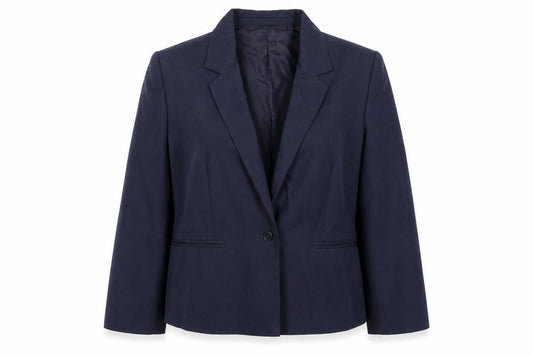 Front view of St Michael women’s blue jacket blazer, size UK 14