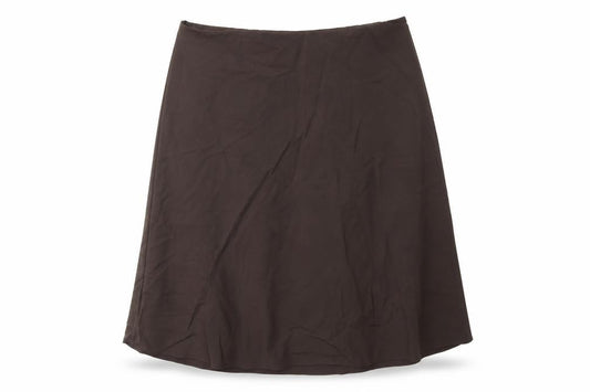 Front view of Bonmarché women’s brown flare skirt, size UK 18, - stretch waistband