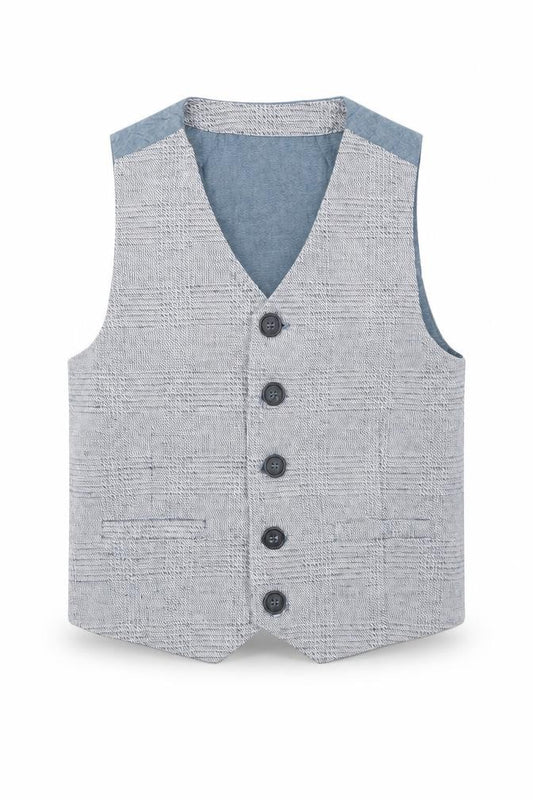 Front view of Next boys’ blue basic jacket waistcoat, size 3, years