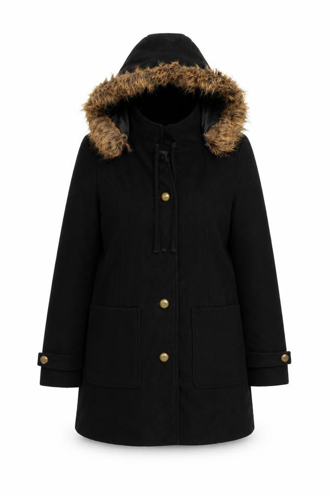 Front view of Essentials women’s black jacket coat, size UK 10