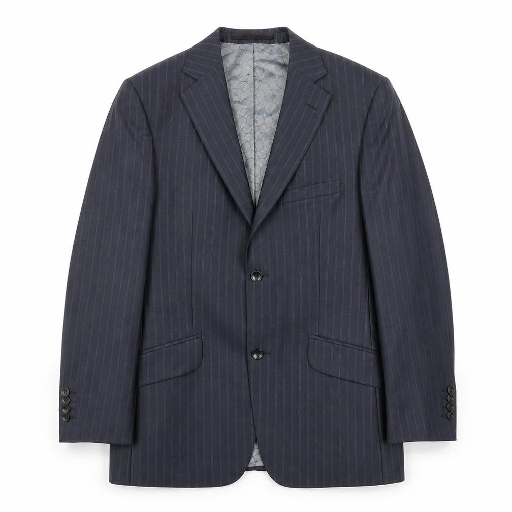 Front view of Remus Uomo men’s blue striped jacket blazer, size 36