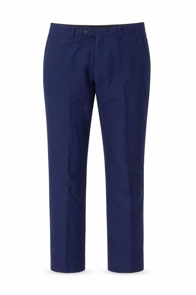 Front view of Marks & Spencer men’s blue trousers, size 30, in, 31-inch leg
