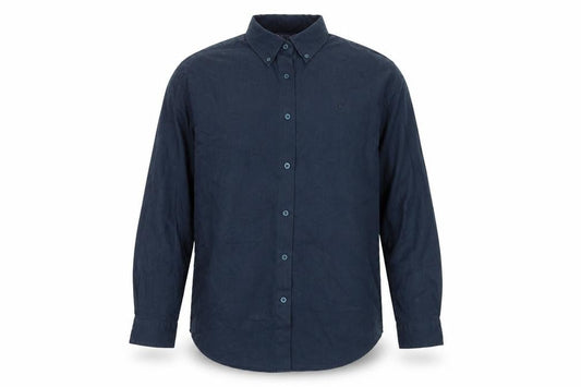 Front view of Disciple men’s blue button-up, size M