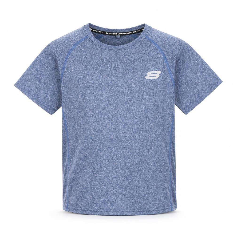 Front view of Skechers boys’ blue basic t-shirt, size 10-11, years - active wear