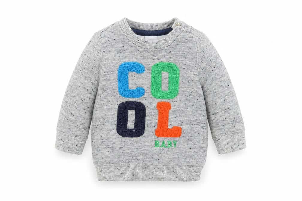Front view of F&F boys’ grey jumper, size 0-3, months - cool