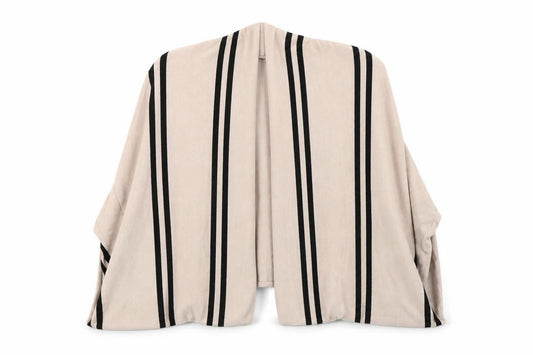 Front view of H&M women’s brown striped knit shawl/wrap