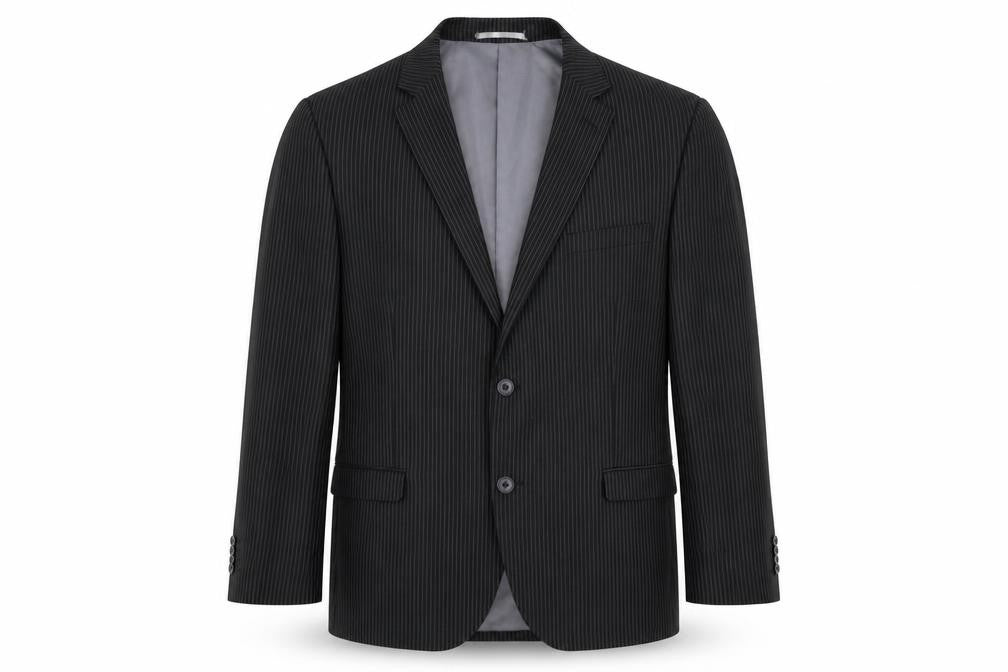 Front view of George men’s black striped jacket blazer, size 42