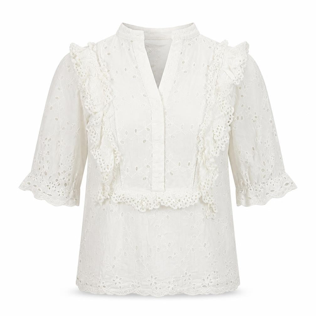 Front view of Mochy women’s white basic blouse, size S