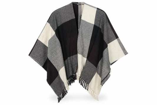 Front view of Preworn women’s grey check shawl/wrap
