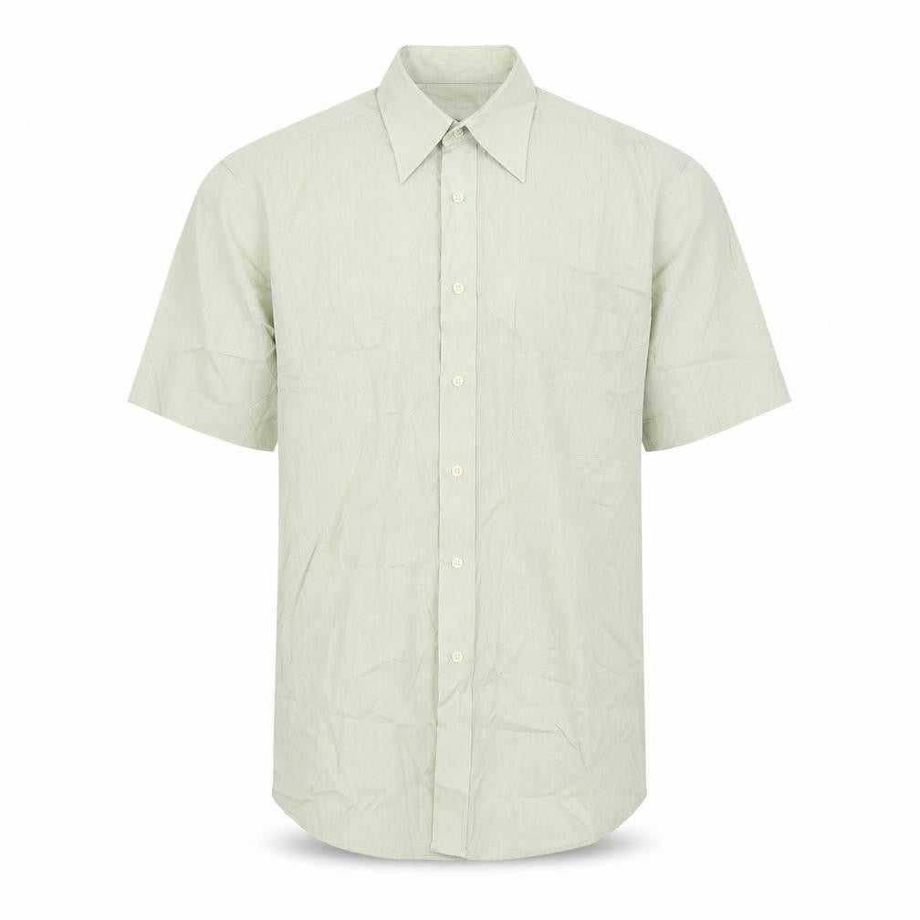 Front view of BHS men’s green button-up, size 14.5