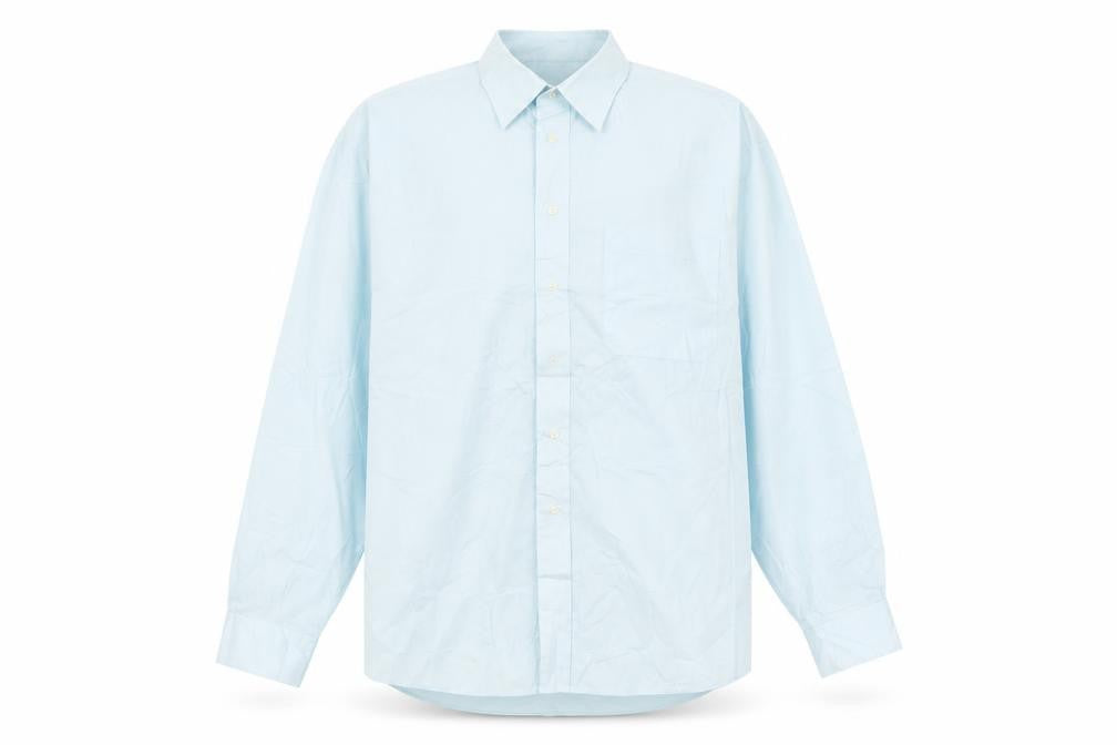 Front view of BHS men’s blue button-up, size 15.5