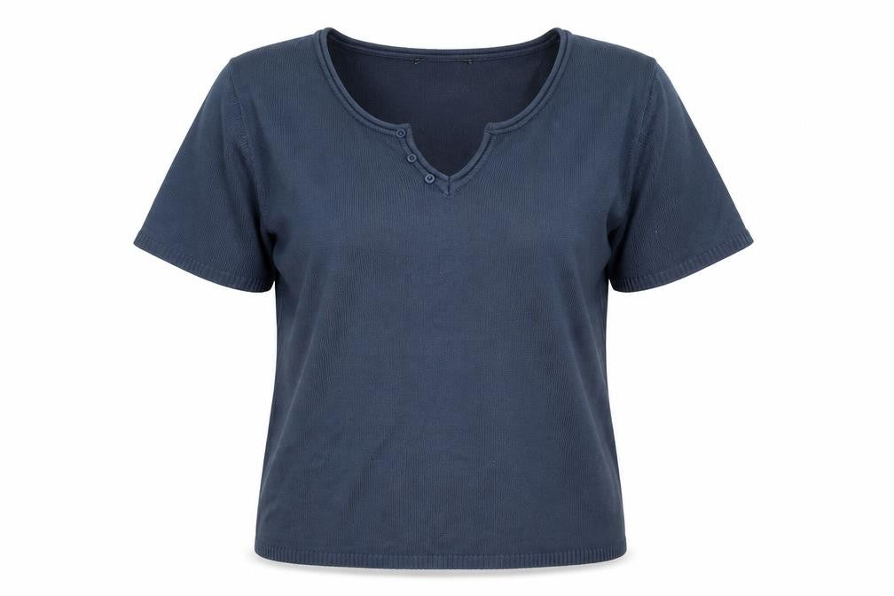 Front view of Preworn women’s blue basic blouse, size L