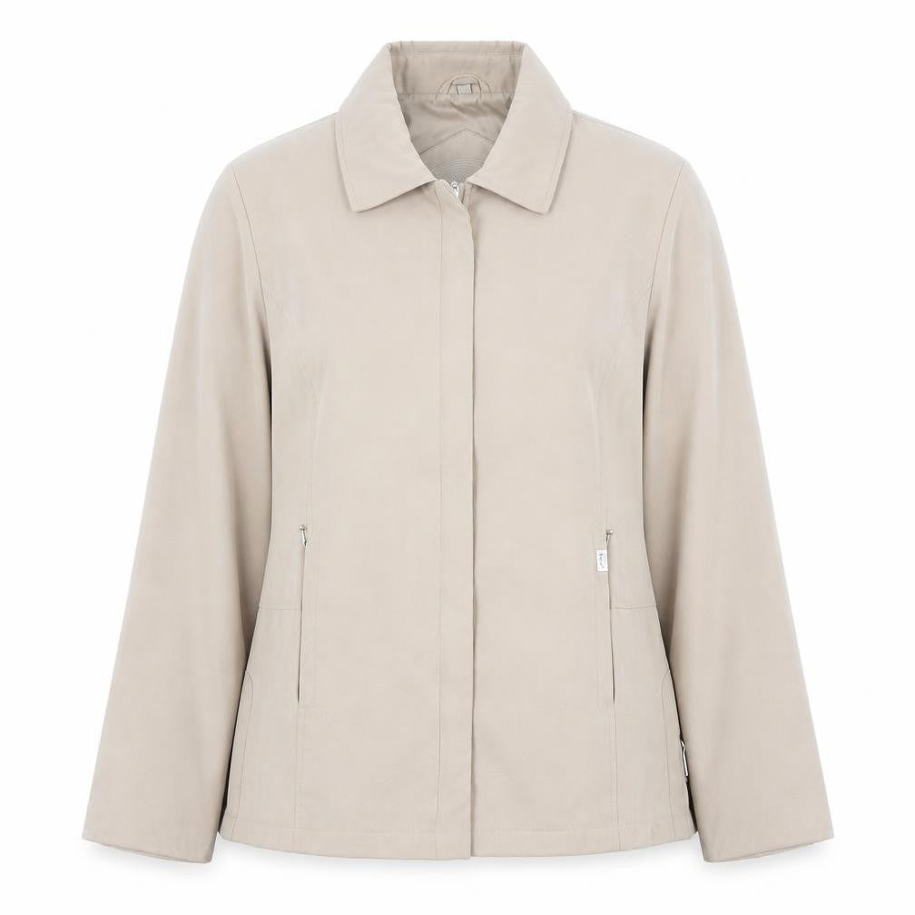 Front view of JBC women’s beige overcoat coat, size UK 14