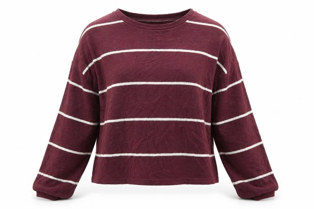 Front view of New Look women’s purple striped jumper, size M
