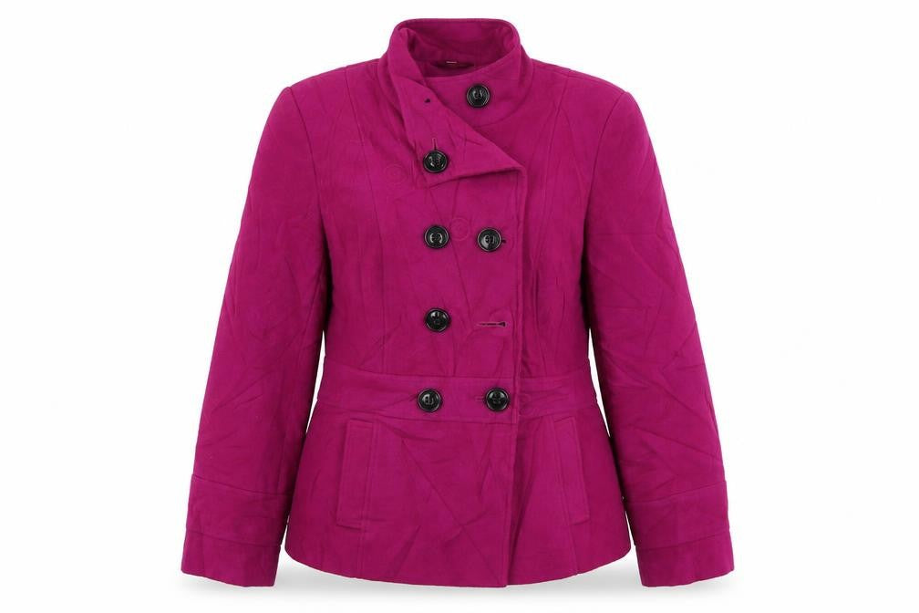 Front view of EWM women’s purple jacket coat, size UK 14