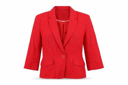 Front view of Debenhams women’s red jacket sport coat, size UK 10