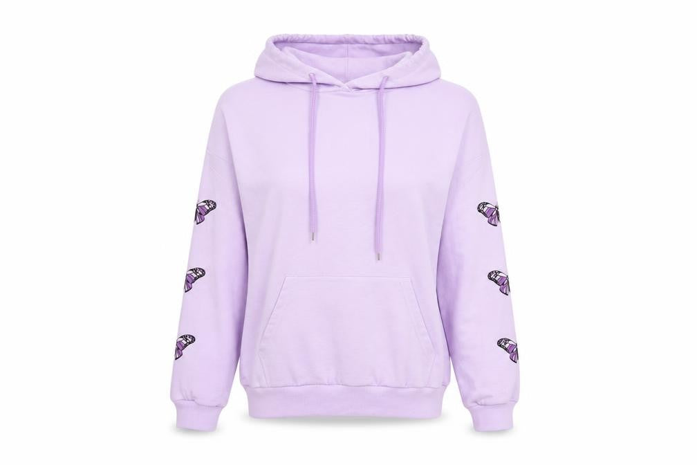 Front view of ROMWE women’s purple pullover hoodie, size UK 8