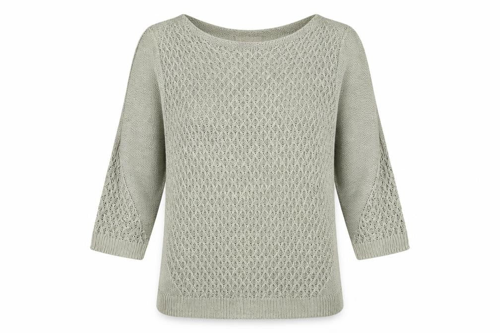 Front view of Marks & Spencer women’s beige jumper, size UK 14