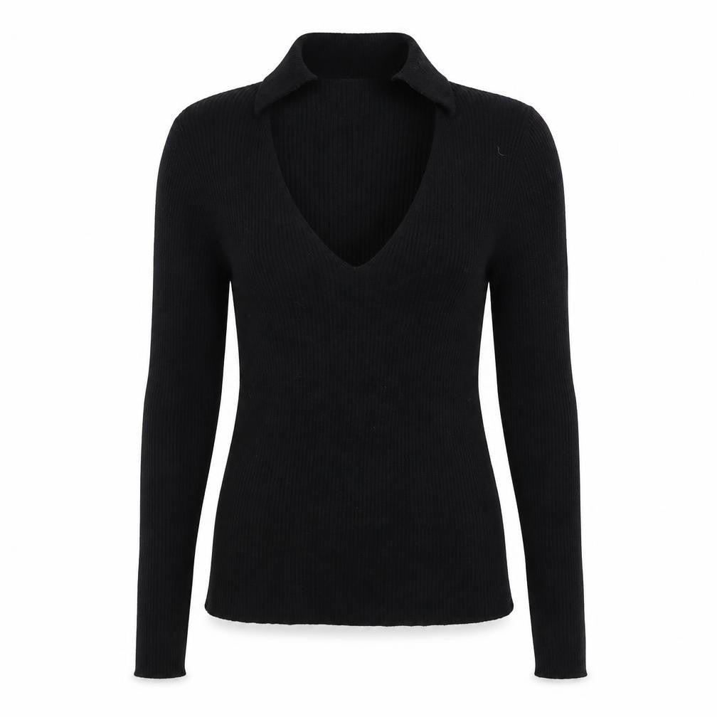 Front view of Miss Selfridge women’s black jumper, size UK 6