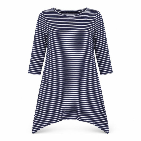 Front view of Atmosphere women’s blue striped a-line, size UK 8