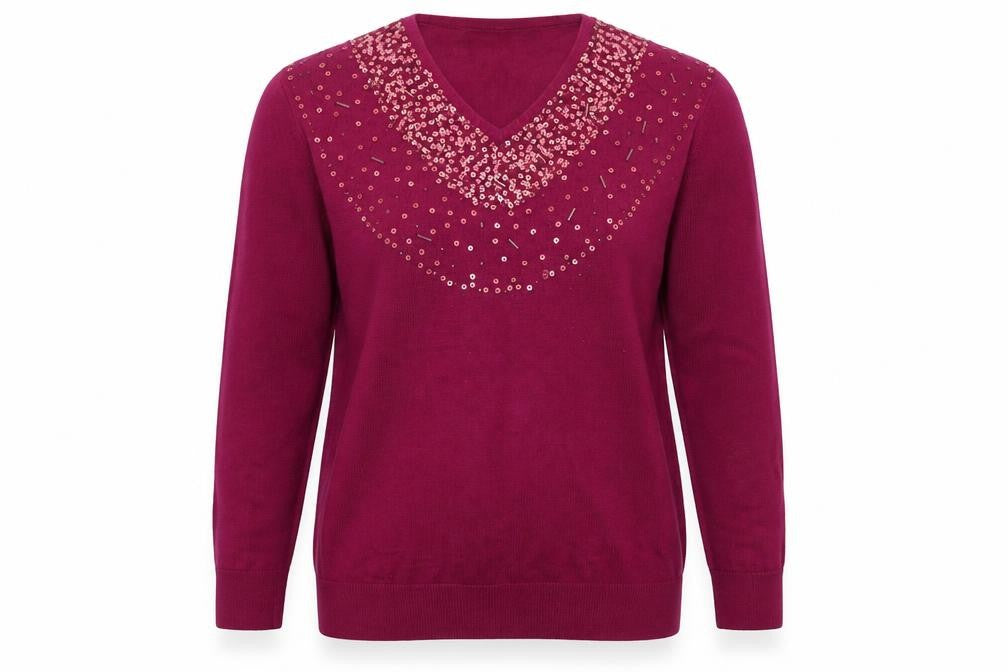Front view of Isle women’s purple jumper, size M