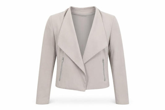 Front view of H&M women’s beige jacket, size UK 38
