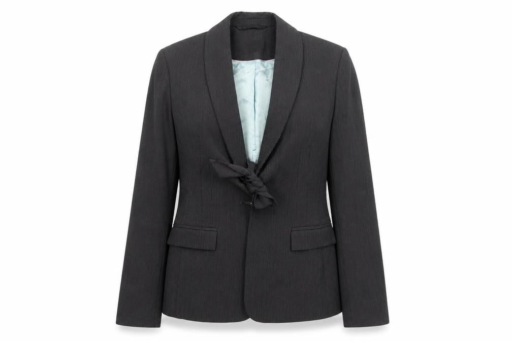 Front view of Next women’s grey striped jacket blazer, size UK 10