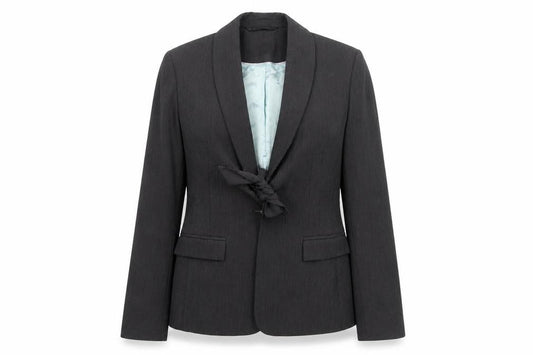 Front view of Next women’s grey striped jacket blazer, size UK 10