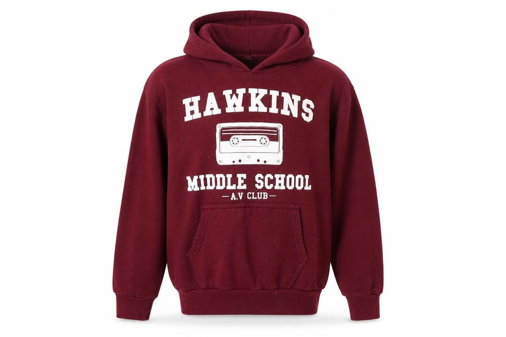 Front view of Stars boys’ red pullover hoodie, size L