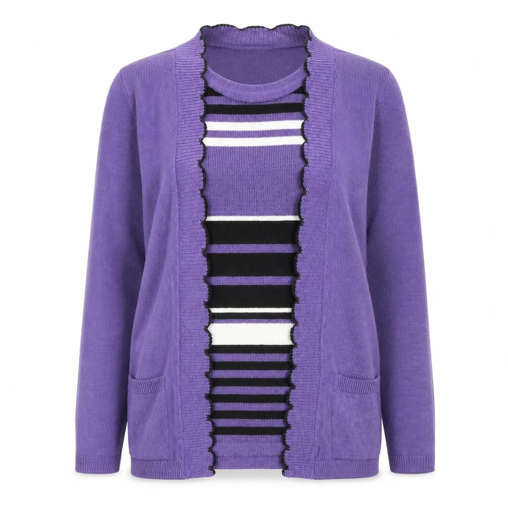 Front view of Envy women’s purple striped jumper, size S
