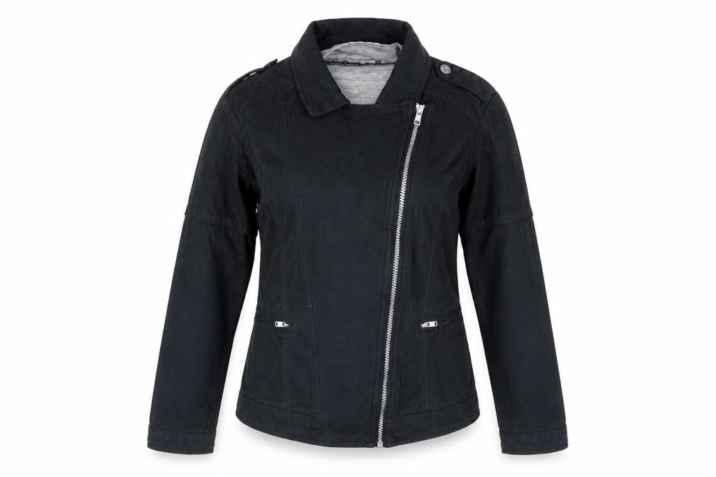 Front view of Tractor women’s black jacket, size UK 12