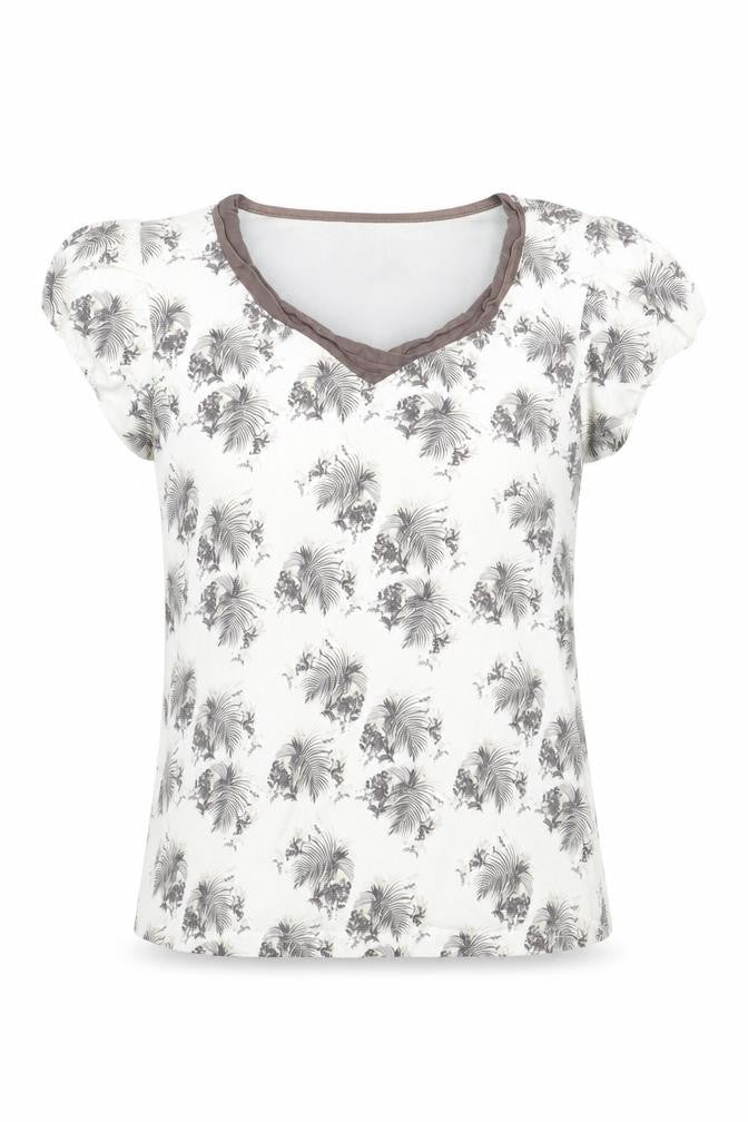 Front view of Dasdh women’s white floral basic t-shirt, size UK 10