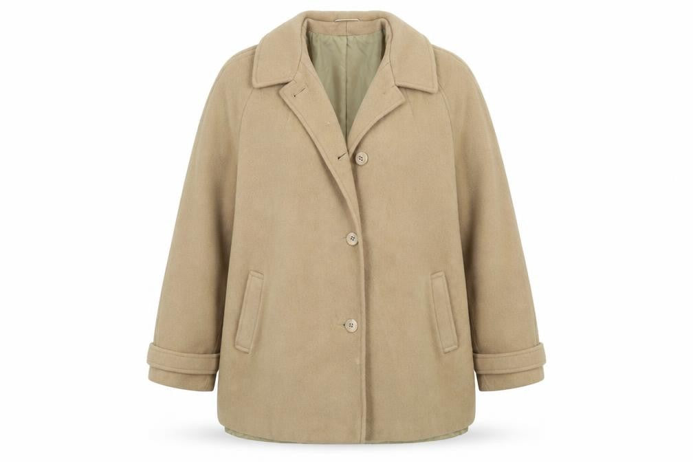 Front view of Preworn women’s beige jacket coatigan, size UK 18