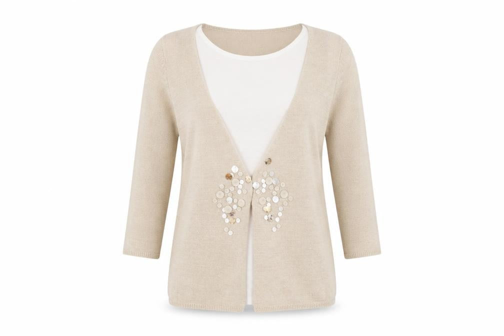 Front view of Mia Moda women’s beige knit jumper, size S