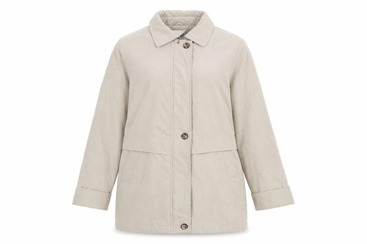 Front view of ELEGANCE women’s beige jacket, size UK 14