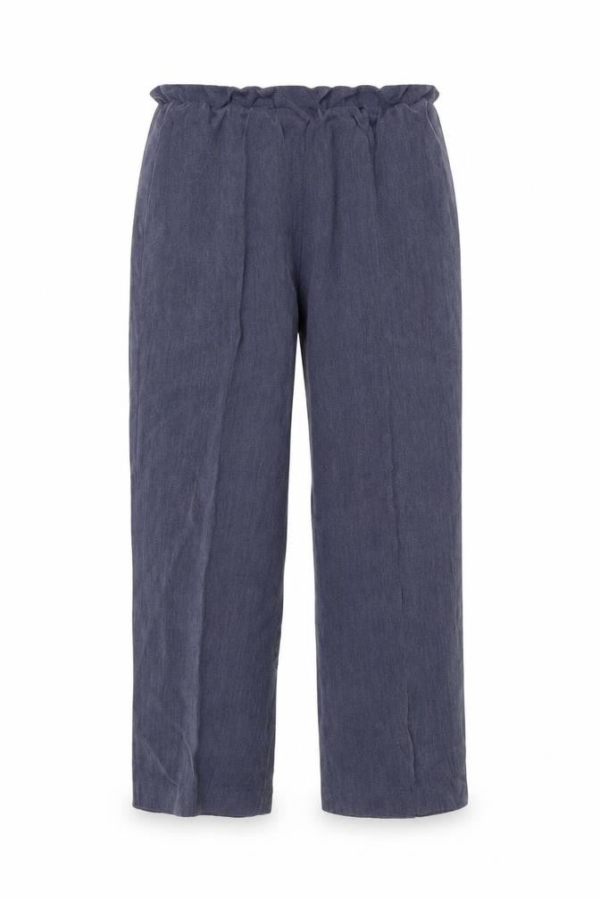 Front view of Preworn women’s blue trousers, size UK 12, 22-inch leg