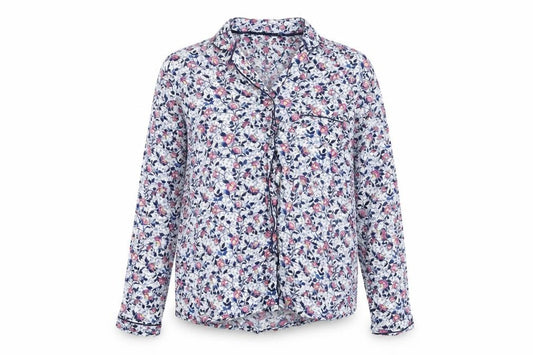 Front view of Next women’s white floral basic button-up, size UK 12