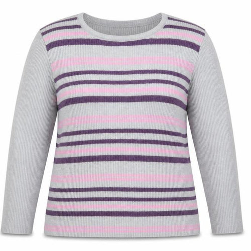 Afibel Womens Grey Striped Knit Pullover Jumper Size 14  - Purple